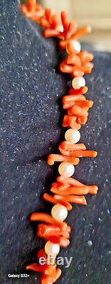 Art Deco Mikimoto Akoya Pearl & Natural South Sea Red Branch Coral Necklace