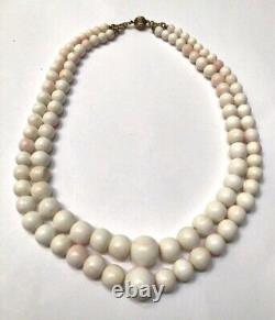 Art Deco Multi-Strand Graduated White/Light Pink Angel Skin Coral Bead Necklace