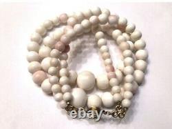 Art Deco Multi-Strand Graduated White/Light Pink Angel Skin Coral Bead Necklace