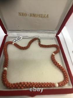 Art Deco Multi Strand Natural Red And White Coral Beads 18 Necklace 19.6g