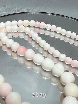 Art Deco Natural Angel Skin Coral Bead Graduated Necklace Silver Lobster Clasp