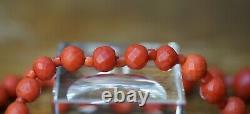 Art Deco Natural Mediterranean Red Coral Faceted Beads Necklace 14K Gold 58g