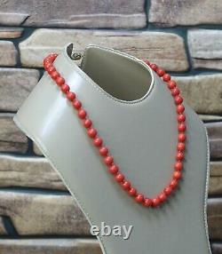 Art Deco Natural Mediterranean Red Ox Blood Coral Beads Necklace Vermeil Silver