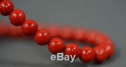 Art Deco Natural Undyed Red Ox Blood Coral Beads 7mm Necklace 18k Gold Clasp