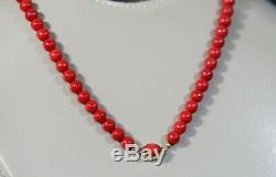Art Deco Natural Undyed Red Ox Blood Coral Beads 7mm Necklace 18k Gold Clasp