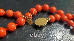 Art Deco Natural Undyed Red Ox Blood Coral Beads 7mm Necklace 18k Gold Clasp 22
