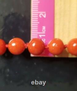 Art Deco Natural Undyed Red Ox Blood Coral Beads 7mm Necklace 18k Gold Clasp 22
