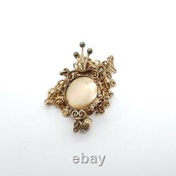 Art Nouveau Necklace with Angel Skin Coral Cameo & Pearls-Double (138)