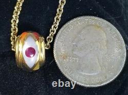 Asch Grossbardt 14k Gold Multi Gemstone Inlay Slide Pendant Necklace Bead Charm