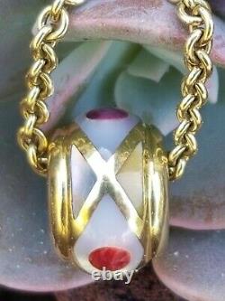 Asch Grossbardt 14k Gold Multi Gemstone Inlay Slide Pendant Necklace Bead Charm