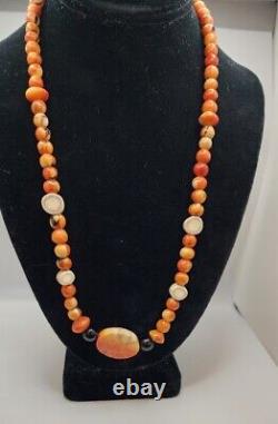 Authentic Apple Coral 24in Necklace Stunning with 2 Onyx Beads H