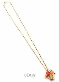 Authentic Van Cleef & Arpels 18k Gold Coral Bead Fruit Basket Pendant Necklace
