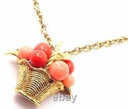 Authentic Van Cleef & Arpels 18k Gold Coral Bead Fruit Basket Pendant Necklace