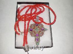 Authentic Vintage MATL Cross Necklace with Coral Beads