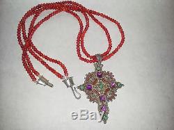 Authentic Vintage MATL Cross Necklace with Coral Beads