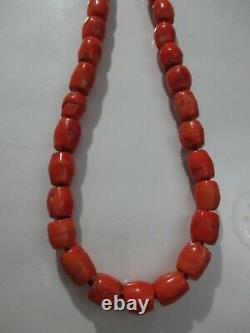 Awesome Vintage Organic Hand Carved Coral Barrel Authentic Necklace Beads