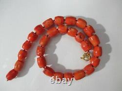 Awesome Vintage Organic Hand Carved Coral Barrel Authentic Necklace Beads