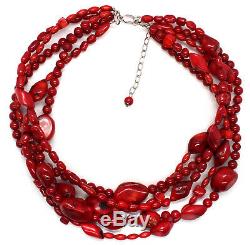 BAMBO RED CORAL Bead NECKLACE Mix sizes Tumble/Round/Barrel 5 Strand withFREE ERRs