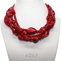 BAMBO RED CORAL Bead NECKLACE Mix sizes Tumble/Round/Barrel 5 Strand withFREE ERRs