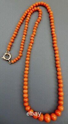 BEAUTIFUL, CHUNKY, LONG, ANTIQUE REAL CARVED CORAL BEAD NECKLACE 20g