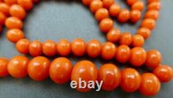 BEAUTIFUL, CHUNKY, LONG, ANTIQUE REAL CARVED CORAL BEAD NECKLACE 20g