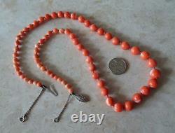 BEAUTIFUL VINTAGE NATURAL CORAL BEAD NECKLACE 32gms salmon pink graduated beads