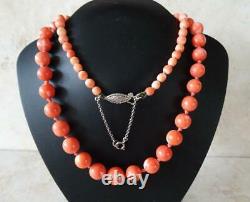 BEAUTIFUL VINTAGE NATURAL CORAL BEAD NECKLACE 32gms salmon pink graduated beads
