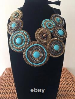 Bead Embroidery Turquoise Handmade Necklace Boho necklace