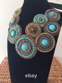 Bead Embroidery Turquoise Handmade Necklace Boho necklace