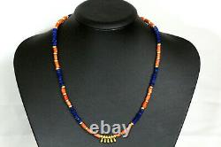 Beatiful Ancient Coral Necklace, Lapis Lazuli Beads, 22kt Gold 925 Silver 17