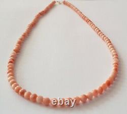 Beautiful! 14k Angel Skin Coral 5mm Small Bead Necklace 20 17.8g