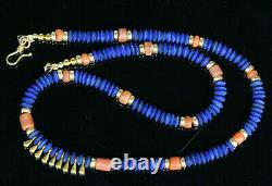 Beautiful Ancient Coral necklace features Gold 925 Silver Lapis Lazuli Beads 17