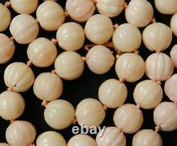 Beautiful Angel Skin Coral Lobed Beaded Necklace 20 47g 14K Clasp