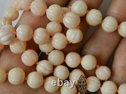 Beautiful Angel Skin Coral Lobed Beaded Necklace 20 47g 14K Clasp