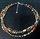 Beautiful Estate Sterling Silver Abalone Coral & Amber Glass Bead Necklace 18