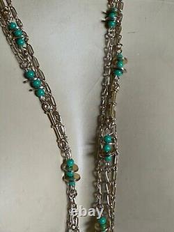 Beautiful French Creator Necklace Three strands Gilt metal, Green beads