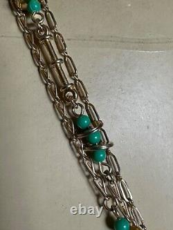 Beautiful French Creator Necklace Three strands Gilt metal, Green beads