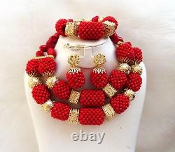 Beautiful Mixed Traditional Red Coral Style Beads Necklace African Nigerian Set
