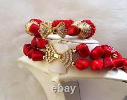 Beautiful Mixed Traditional Red Coral Style Beads Necklace African Nigerian Set