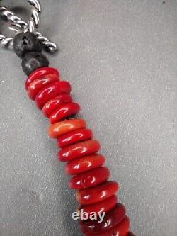 Beautiful Red Coral Disk & Beaded Necklace