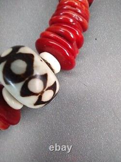 Beautiful Red Coral Disk & Beaded Necklace
