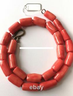 Beautiful Salmon Colour Coral Necklace, Cylinder Shape Beads