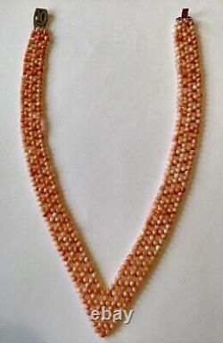 Beautiful Sterling Silver & Woven Angelskin Coral Bead Necklace
