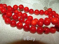 Beautiful VINTAGE 14 kt Genuine RED CORAL Beaded NECKLACE 39.9 gr