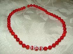 Beautiful VINTAGE 14 kt Genuine RED CORAL Beaded NECKLACE 39.9 gr