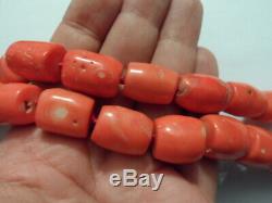 Beautiful original Salmon Vintage Carved Natural Coral Beads Necklace 246 gr