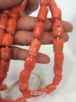 Beautiful vintage salmon Coral Undyed Beads necklace 154.5 G
