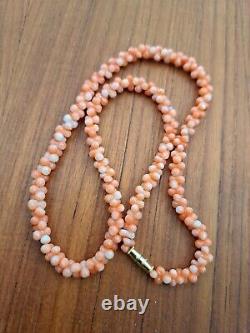 Beautiful vintage salmon angel skin coral Dumbbell Shape Bead Necklace
