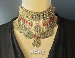 Bedouin Wedding Gilt Silver Coral Choker Necklace tribal jewelry