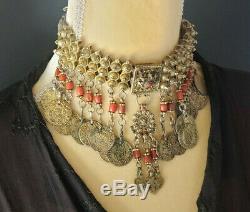 Bedouin Wedding Gilt Silver Coral Choker Necklace tribal jewelry